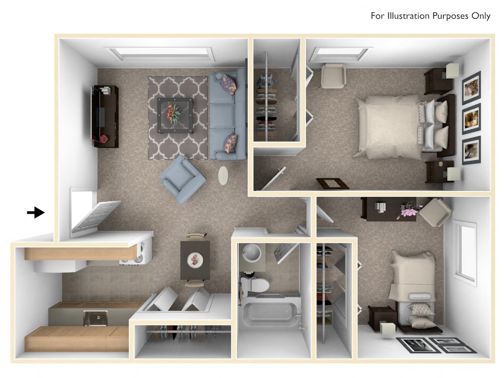 Two Bedroom Two Bath Floorplan at Fairlane Apartments in Springfield, MI